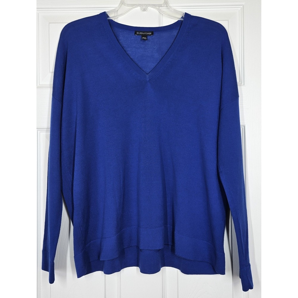 Eileen Fisher S Women's Blue Jersey Knit Tencel L/S V-Neck Tunic‎ Top Lagenlook